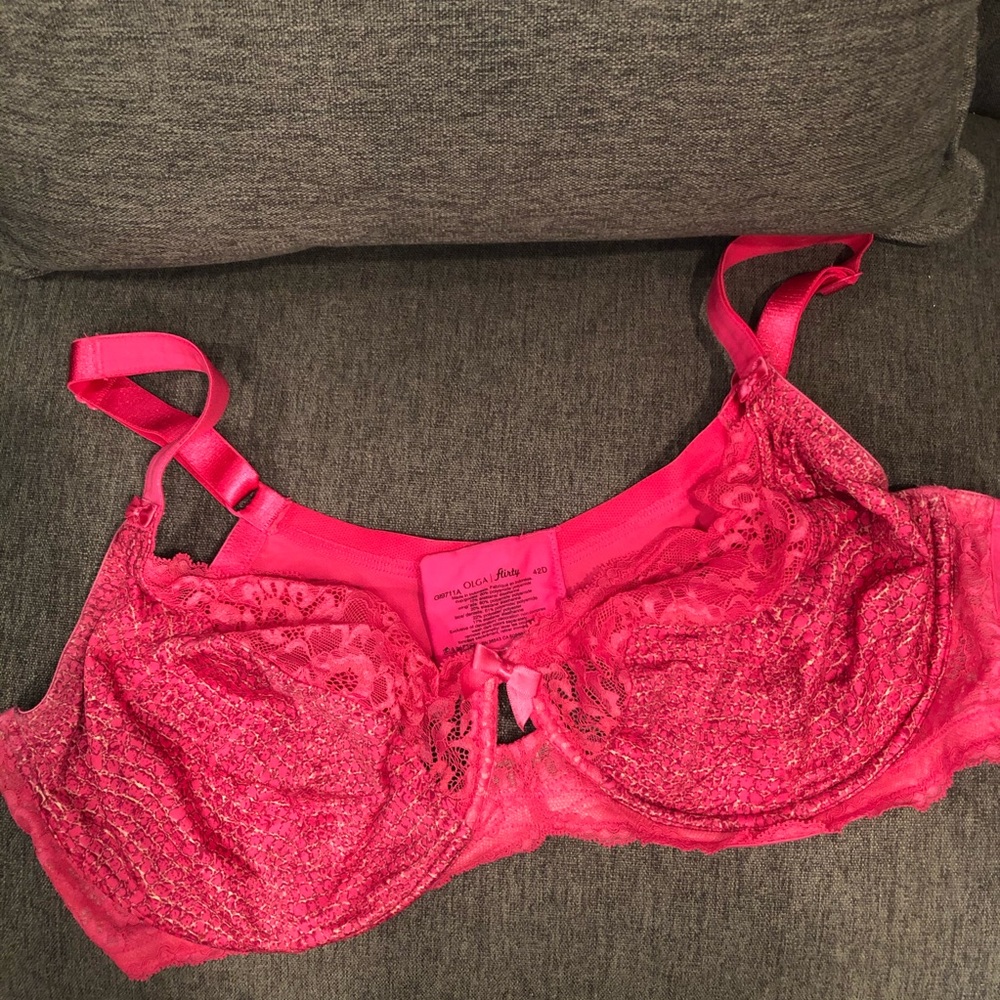 Olga Flirty Bra-Lace unlined Pink w/pattern SZ 42D